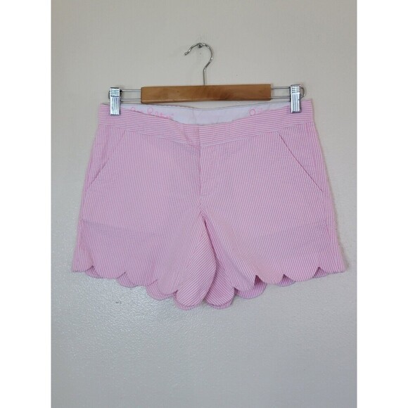 LILLY PULITZER THE BUTTERCUP SHORT Womens Size 0 Hotty Pink Scalloped Seersucker - Picture 1 of 11